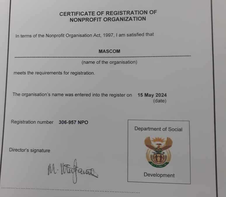 Planact congratulates MASCOM for being a legally registered NPO